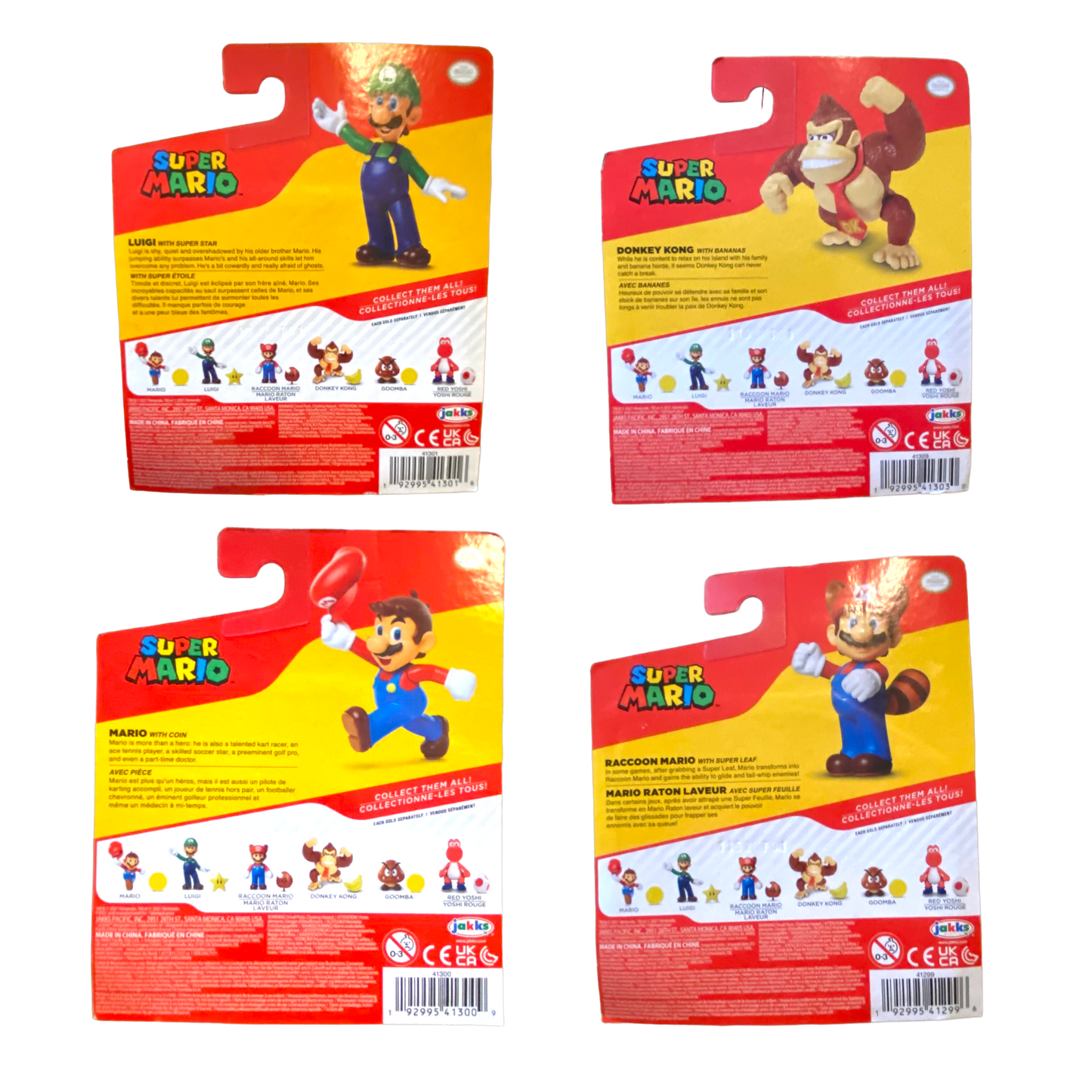 Nintendo x Jakks - Mario, Luigi, Tanooki Mario, Donkey Kong 4 Pack Figures