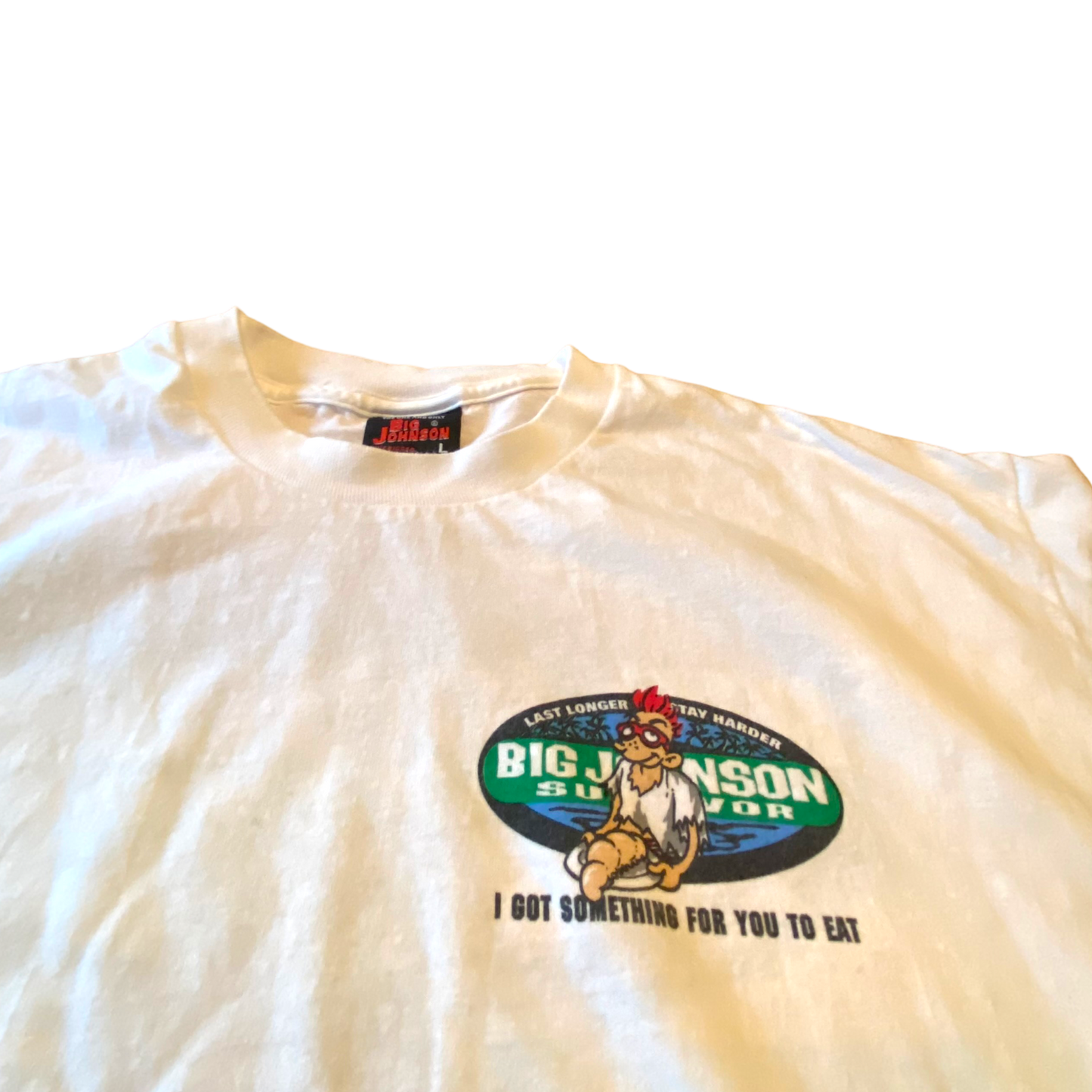Big Johnson - Vintage 2000 Humor Survivor Graphic White T-Shirt