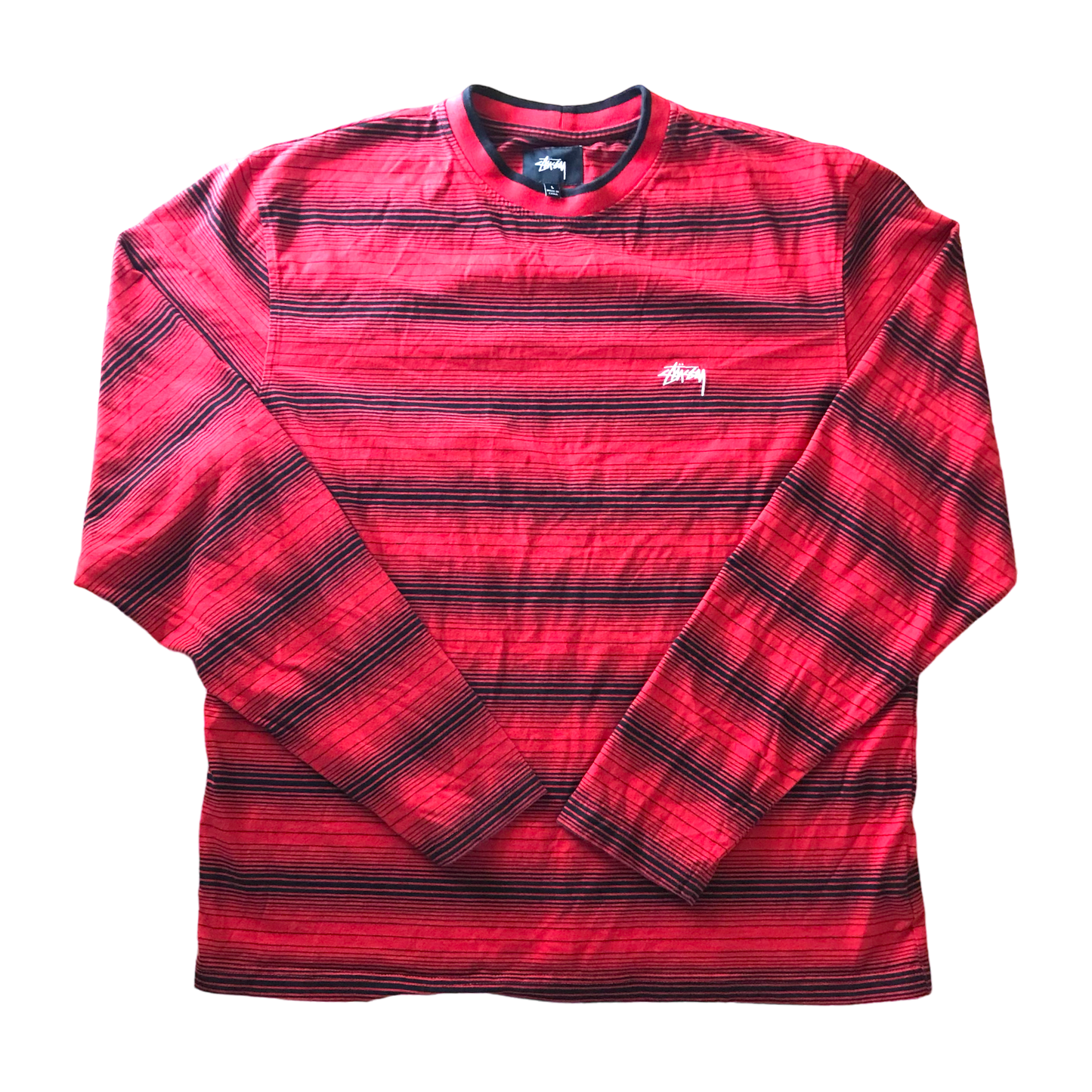 Stussy - Men's Red & Black Striped Longsleeve Shirt