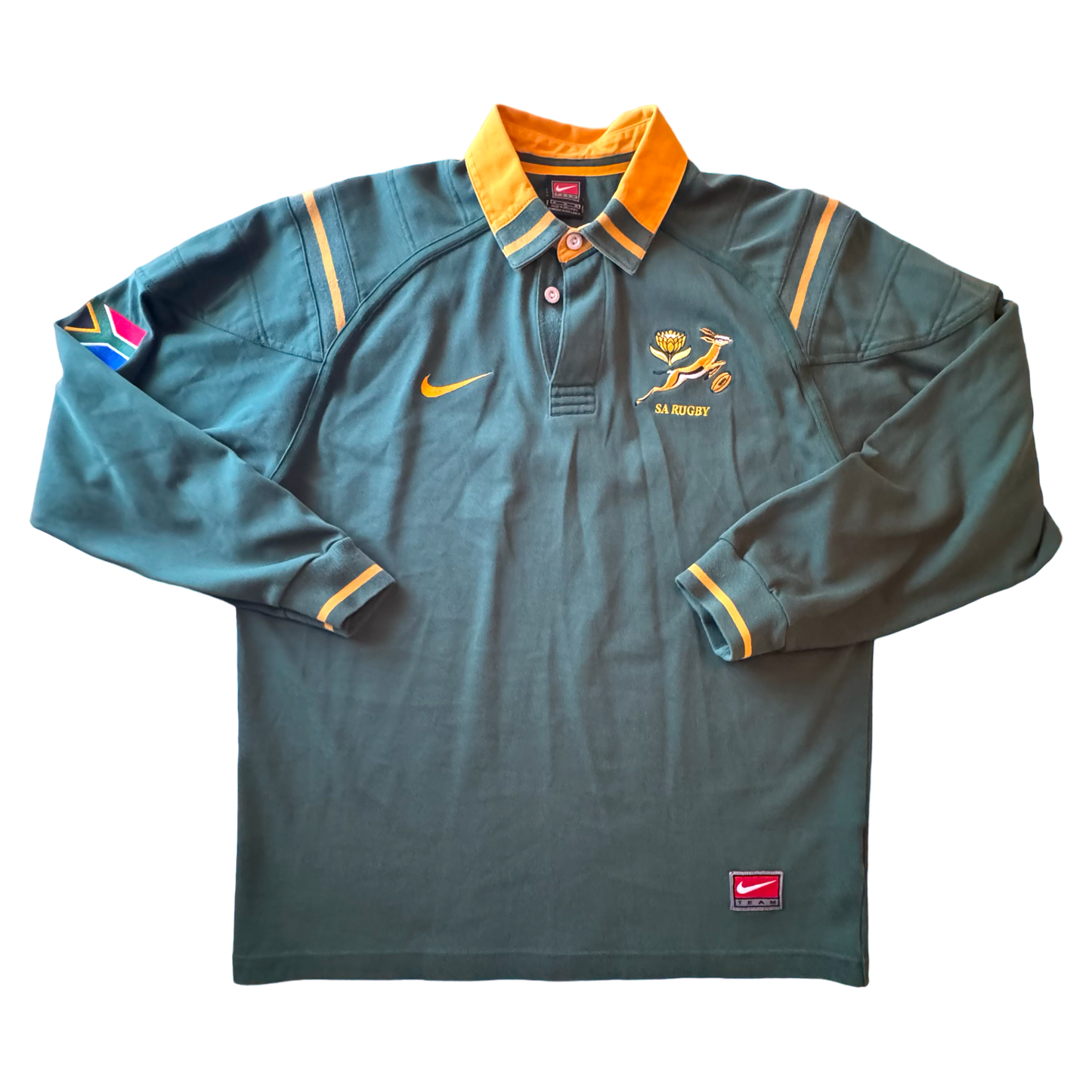 Nike - England Rugby League SA Green Polo Knitted Vintage 90s Jersey