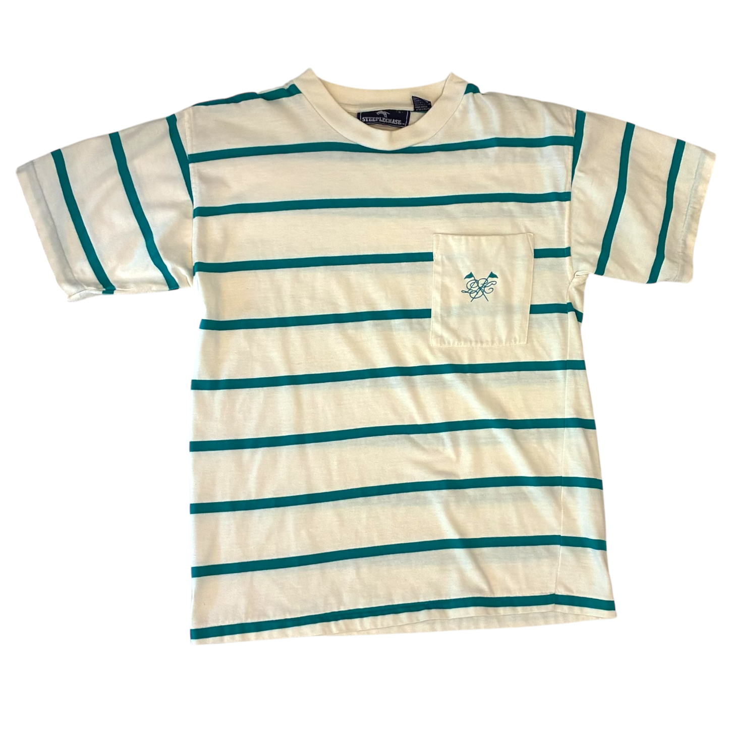 SteepleChase - White Striped Vintage 90s T-Shirt