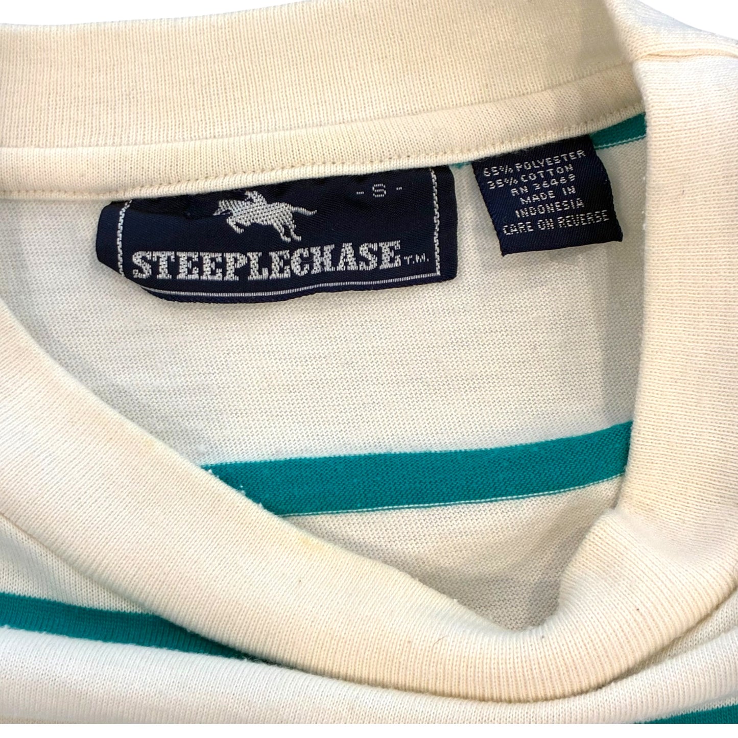 SteepleChase - White Striped Vintage 90s T-Shirt