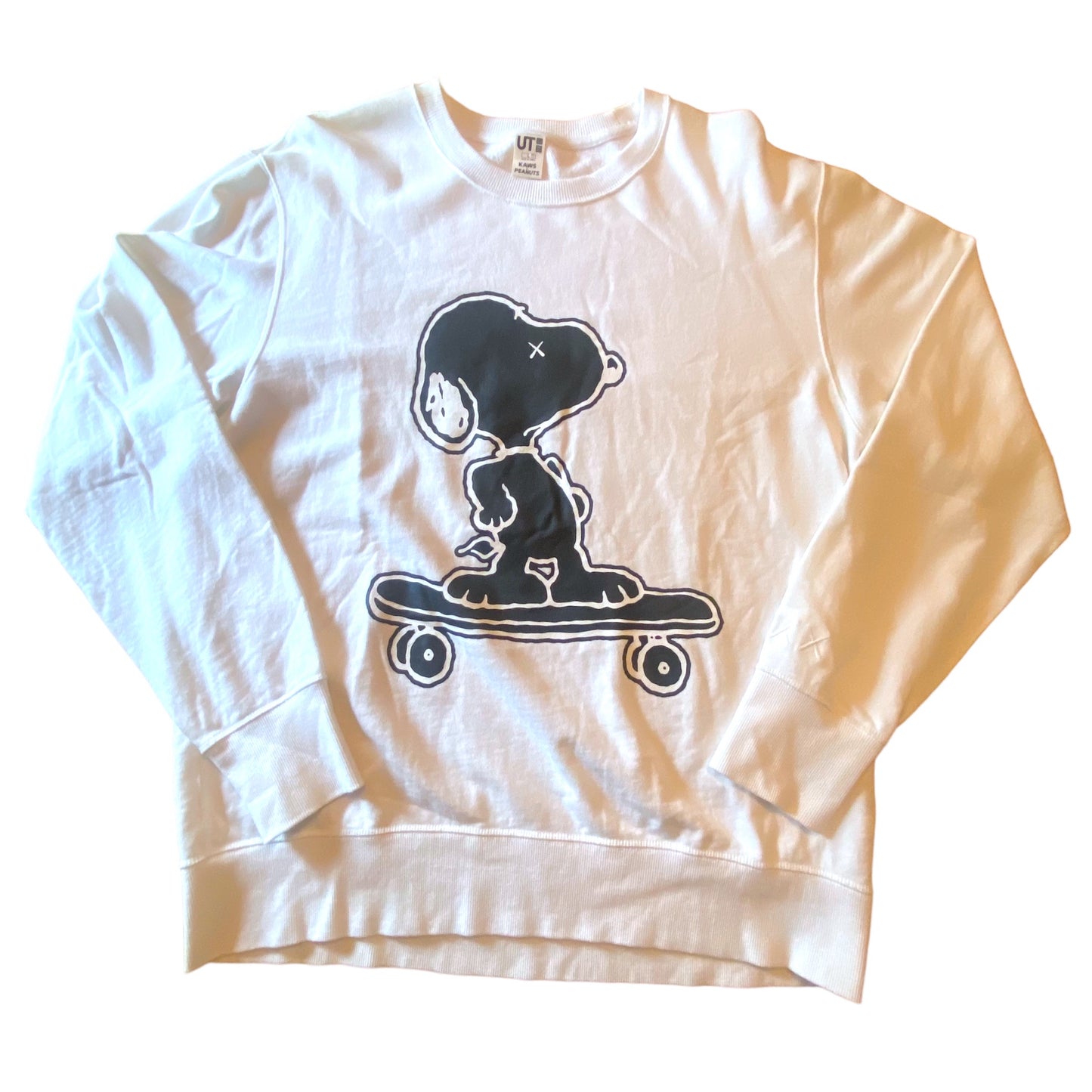KAWS x Peanuts x Uniqlo - Skateboarding Snoooy Graphic White Crewneck Sweatshirt