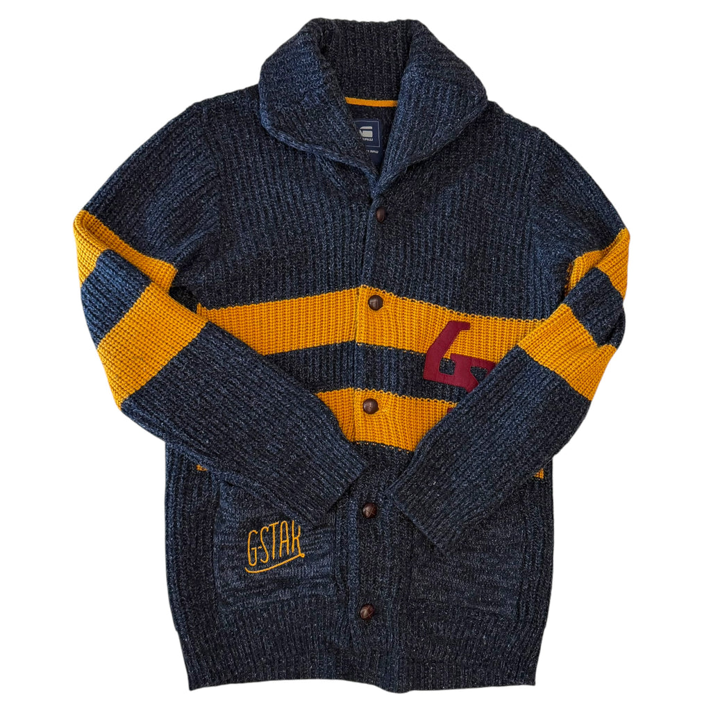 G-Star Raw - Navy Ocre Knit Button Up Sweater