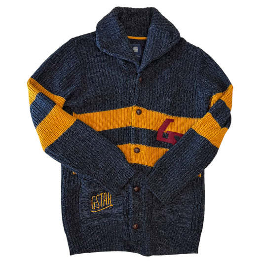 G-Star Raw - Navy Ocre Knit Button Up Sweater