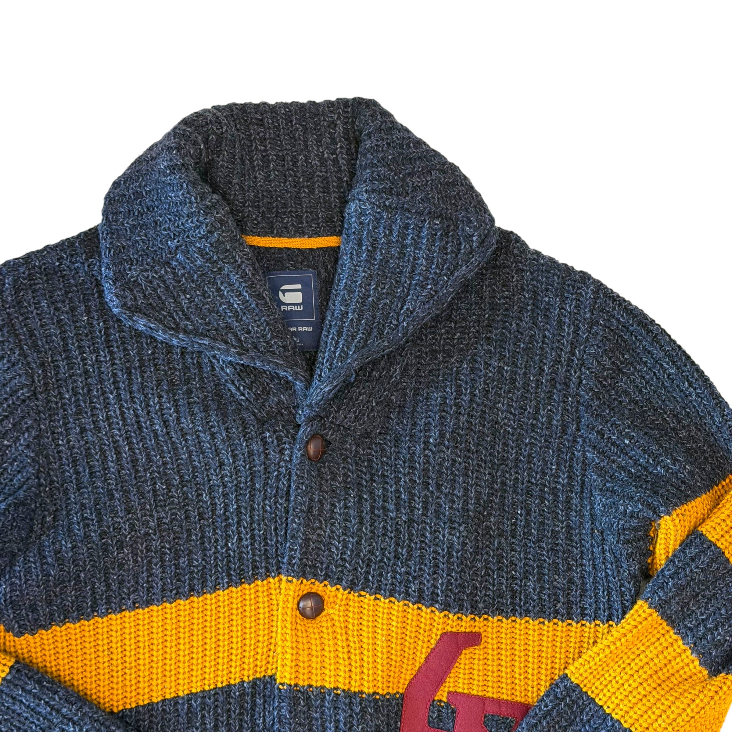 G-Star Raw - Navy Ocre Knit Button Up Sweater