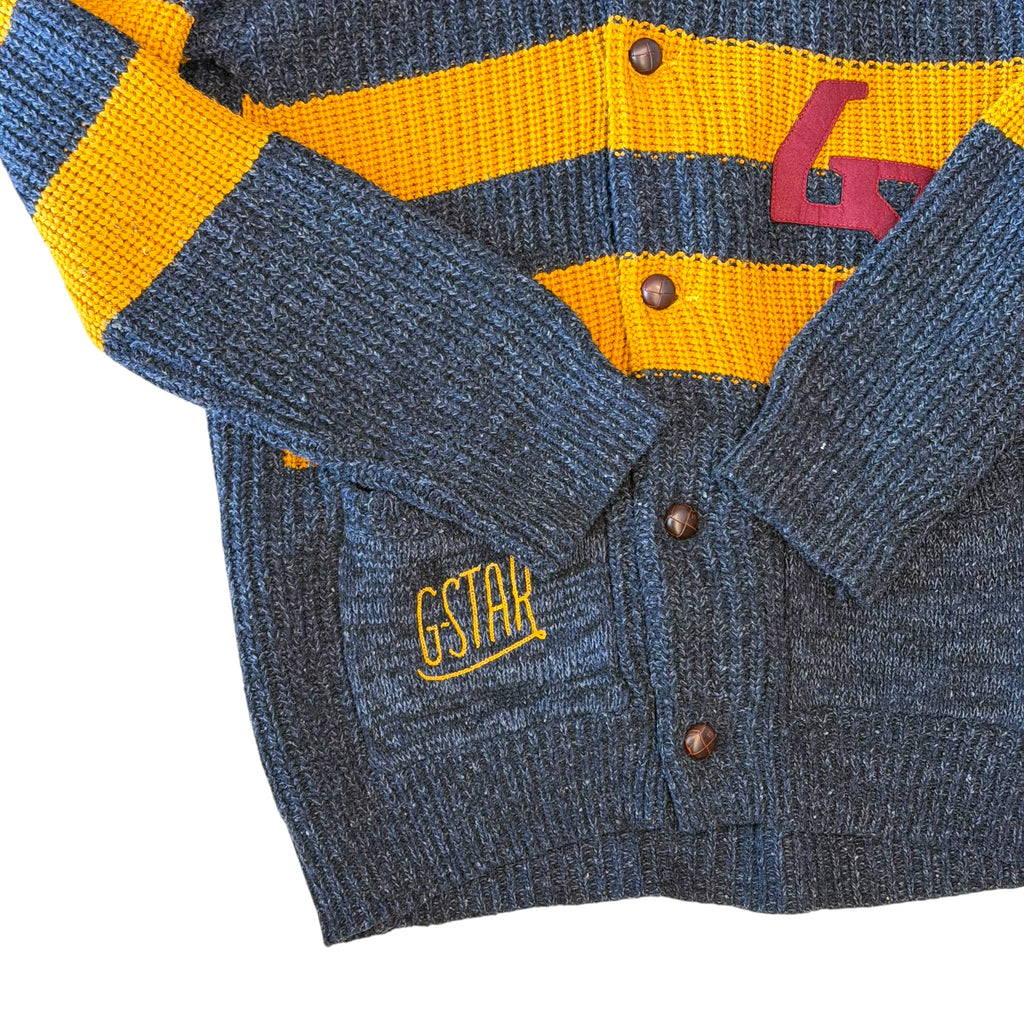 G-Star Raw - Navy Ocre Knit Button Up Sweater