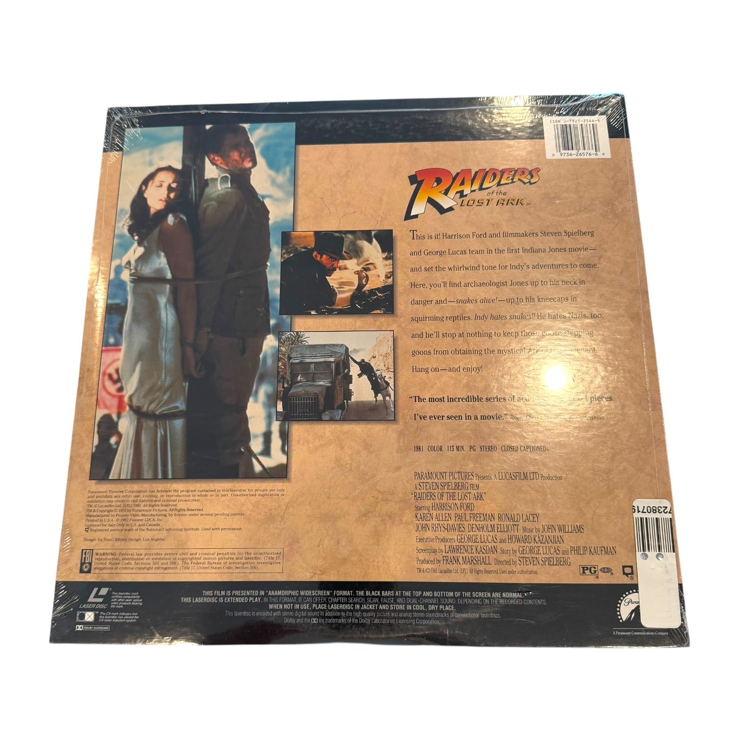 Indiana Jones - Raider's of the Lost Ark Laserdisc Factory Sealed.
