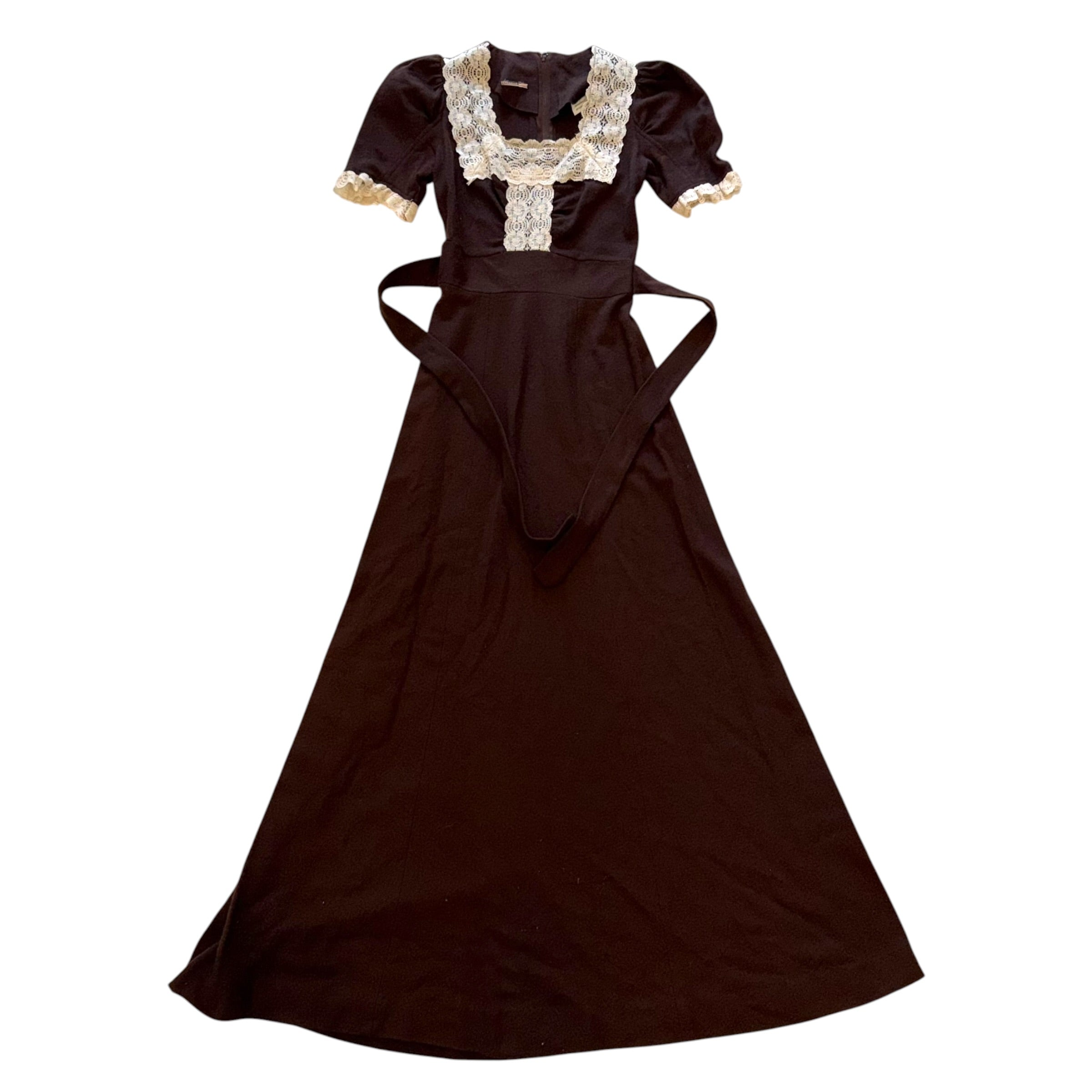 Unbranded - Vintage 60s Era Long Brown Praire Cotton Dress