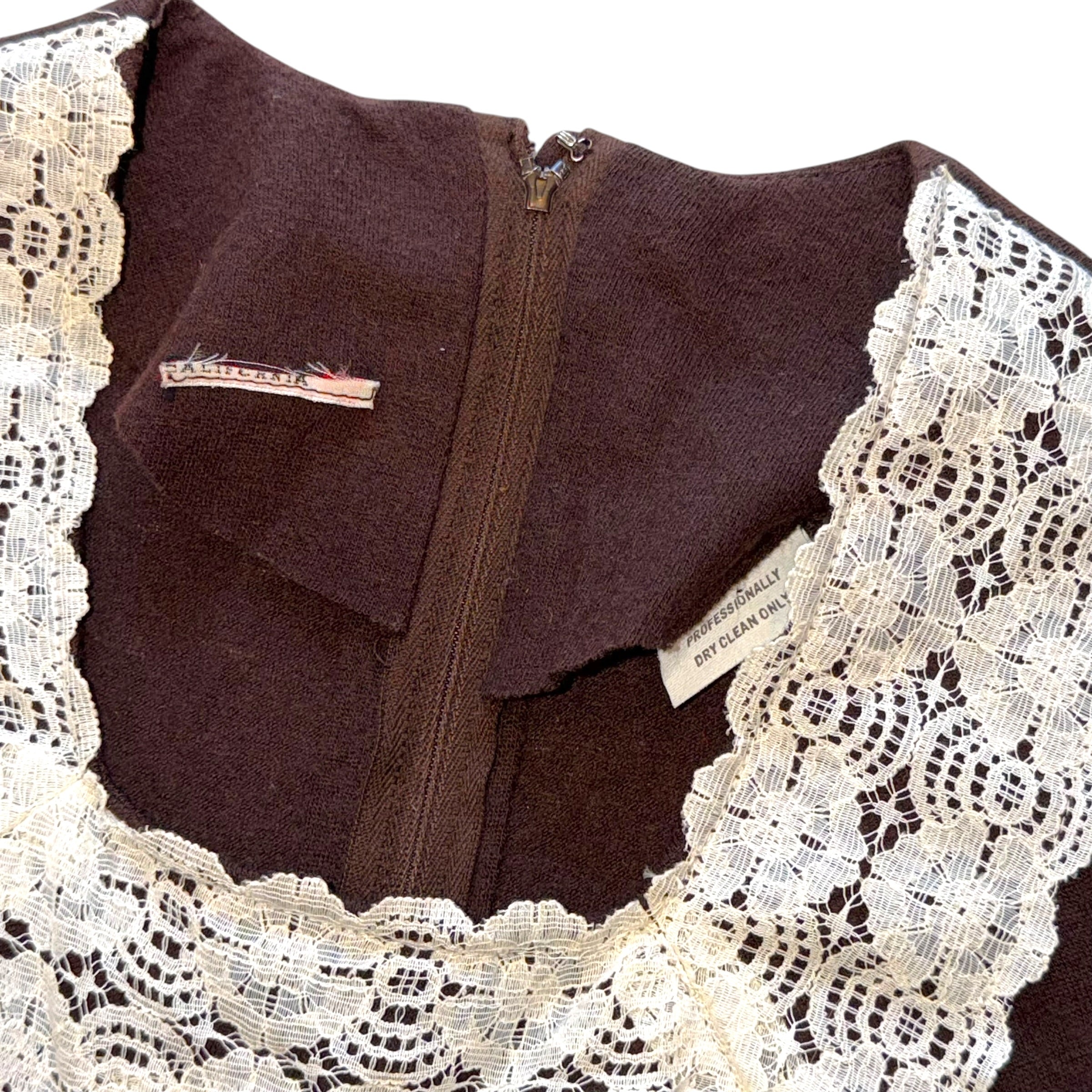 Unbranded - Vintage 60s Era Long Brown Praire Cotton Dress