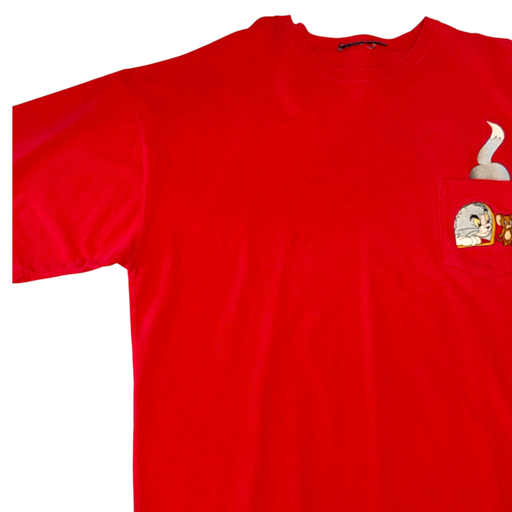 Warner Bros - Tom & Jerry Red Embroidered Vintage 90s T-Shirt