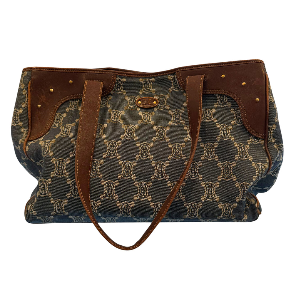 Celine - Paris Macadam - Blue Monogram Denim Authentic Shoulder Bag