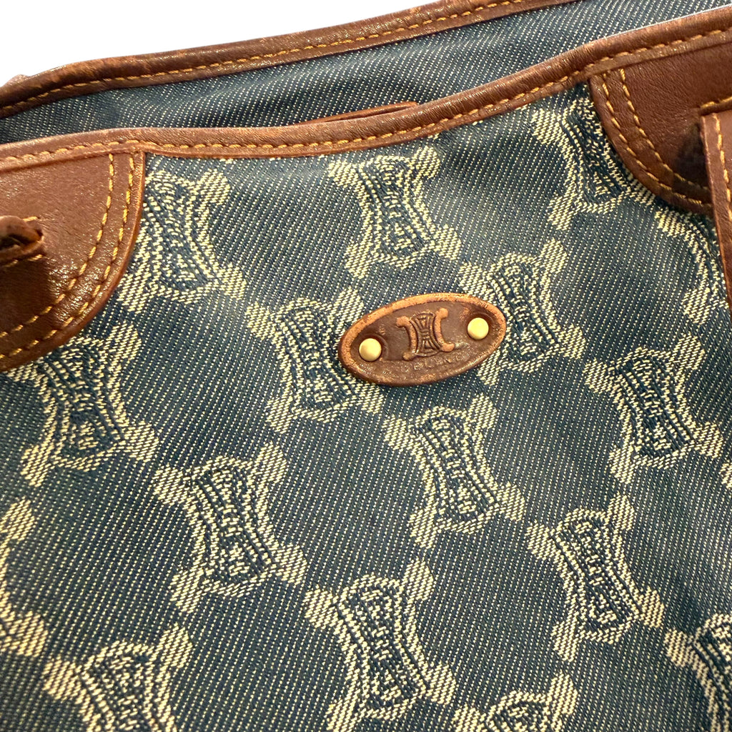 Celine - Paris Macadam - Blue Monogram Denim Authentic Shoulder Bag