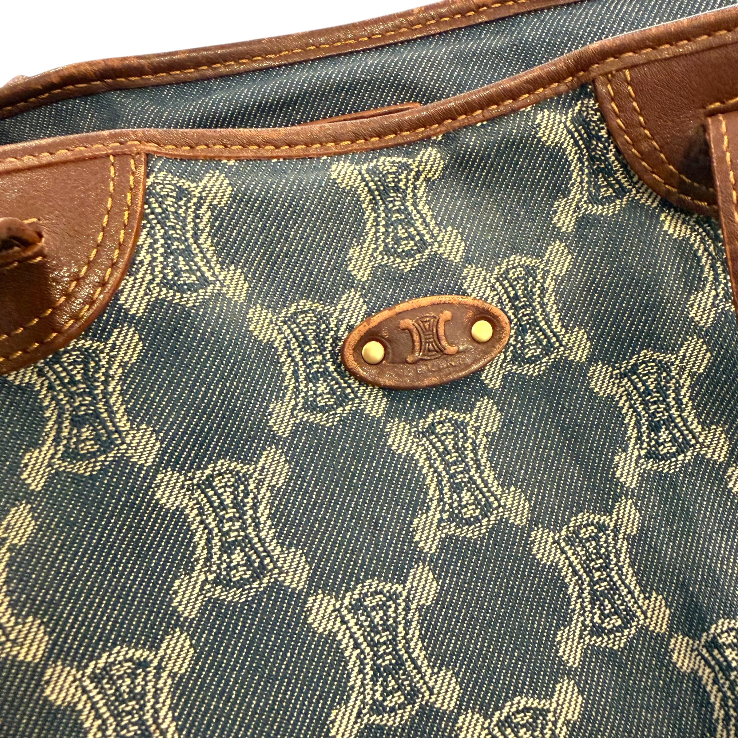 Celine - Paris Macadam - Blue Monogram Denim Authentic Shoulder Bag