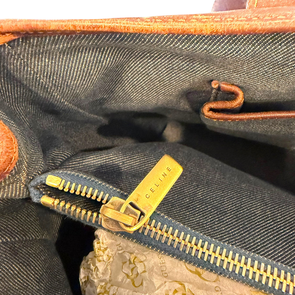 Celine - Paris Macadam - Blue Monogram Denim Authentic Shoulder Bag