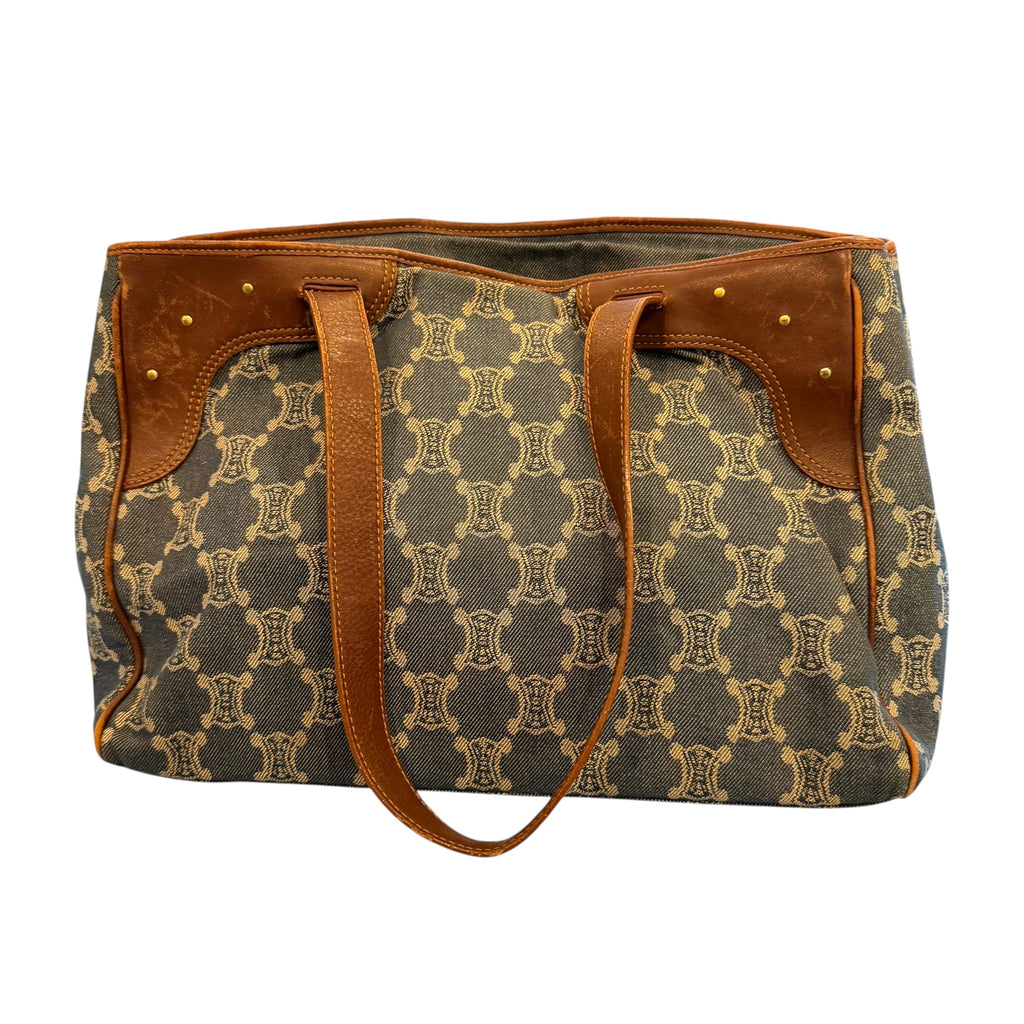 Celine - Paris Macadam - Blue Monogram Denim Authentic Shoulder Bag