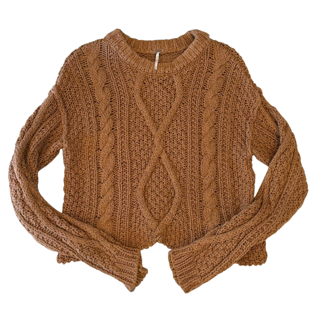Free People - Brown Cable Knit Pullover Womens Sweater