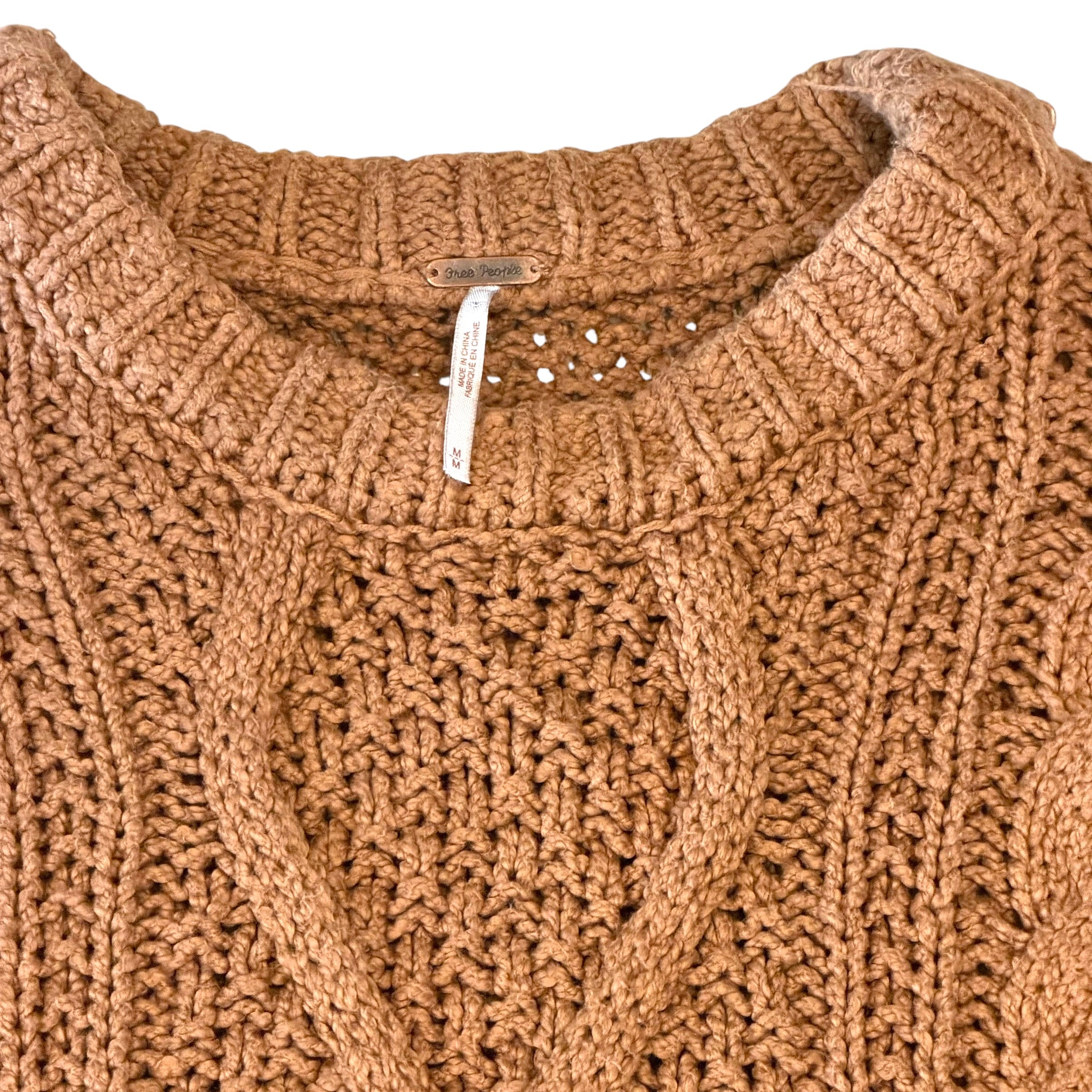 Free People - Brown Cable Knit Pullover Womens Sweater