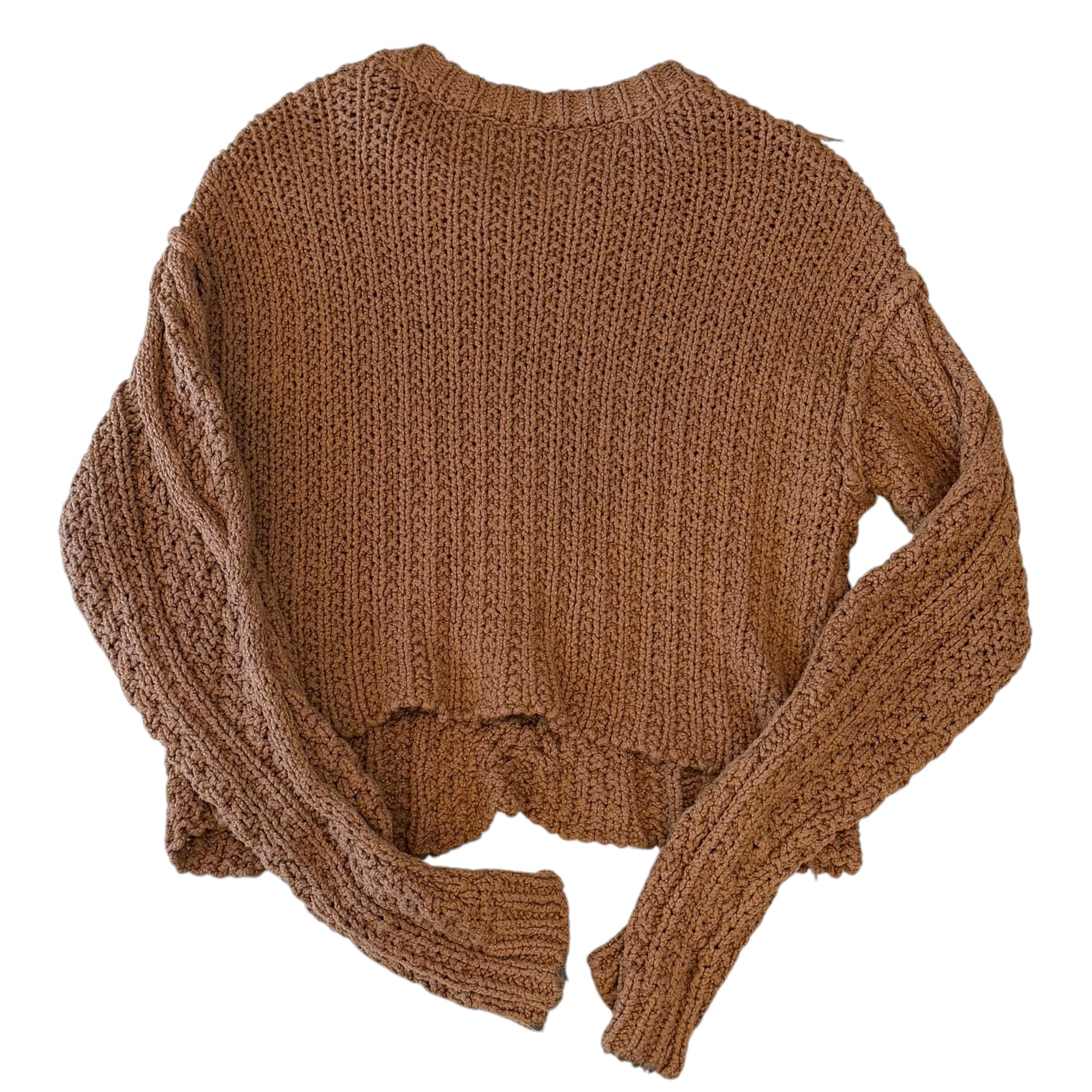 Free People - Brown Cable Knit Pullover Womens Sweater