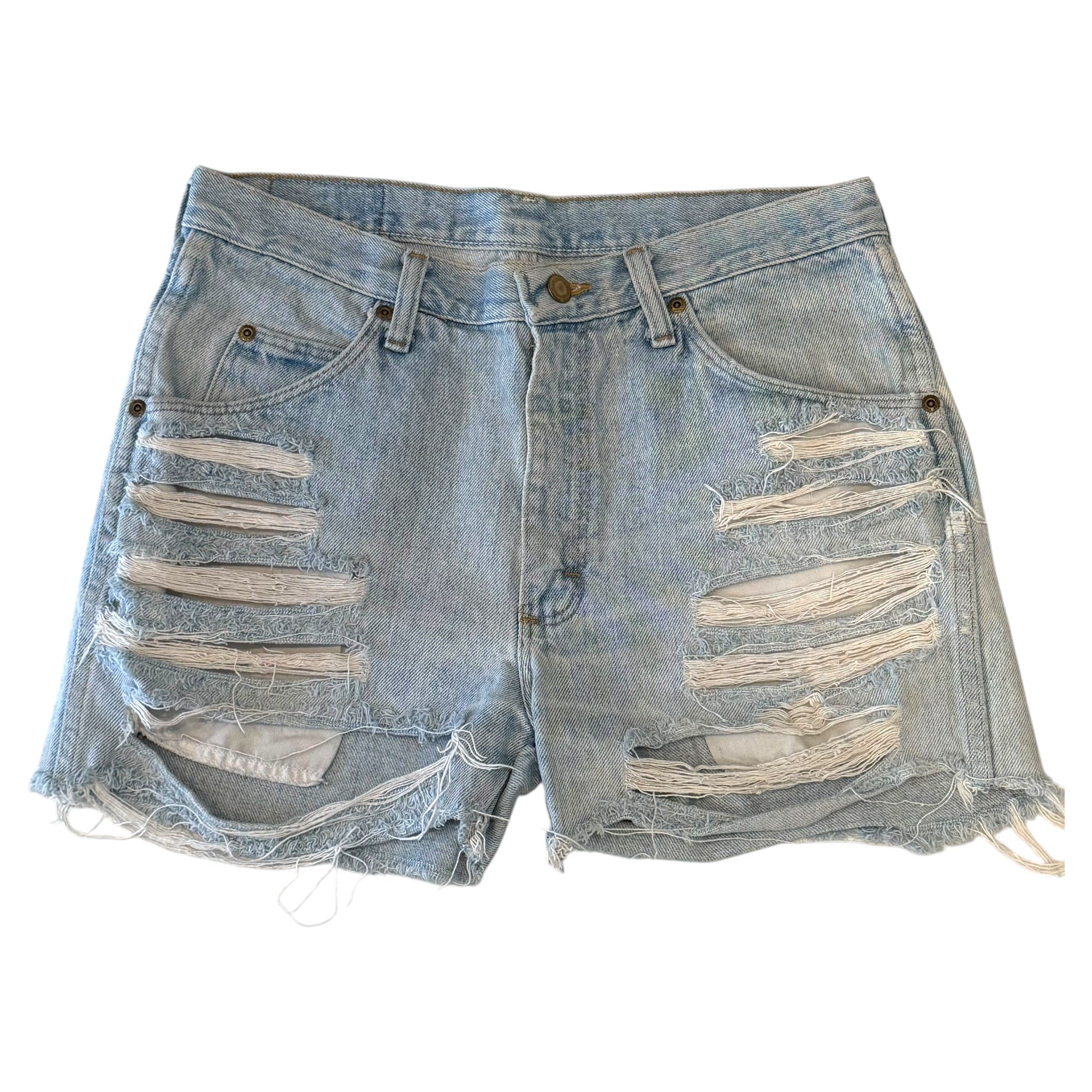 Wrangler - Light Blue Thrashed Blue Denim Shorts
