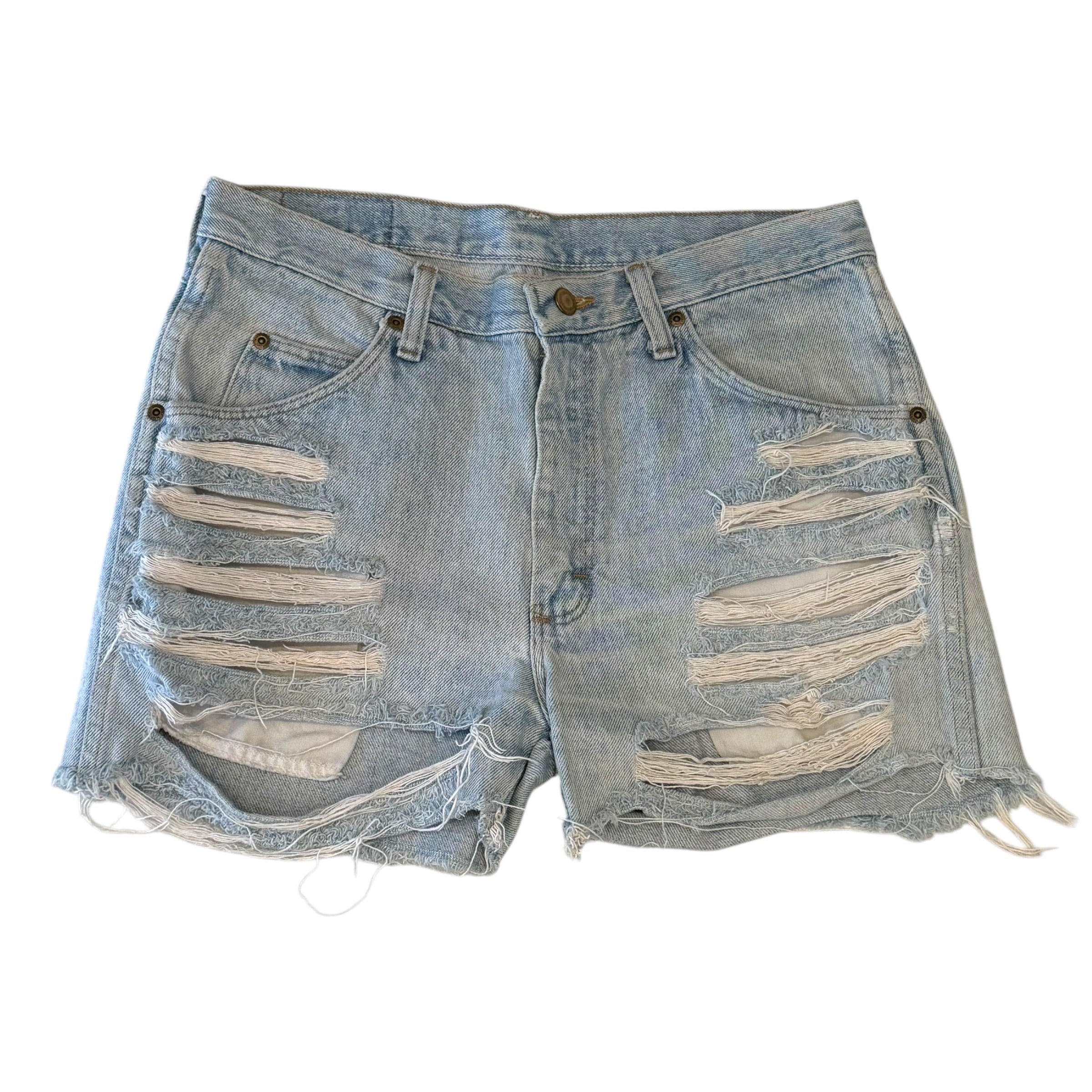 Wrangler - Light Blue Thrashed Blue Denim Shorts