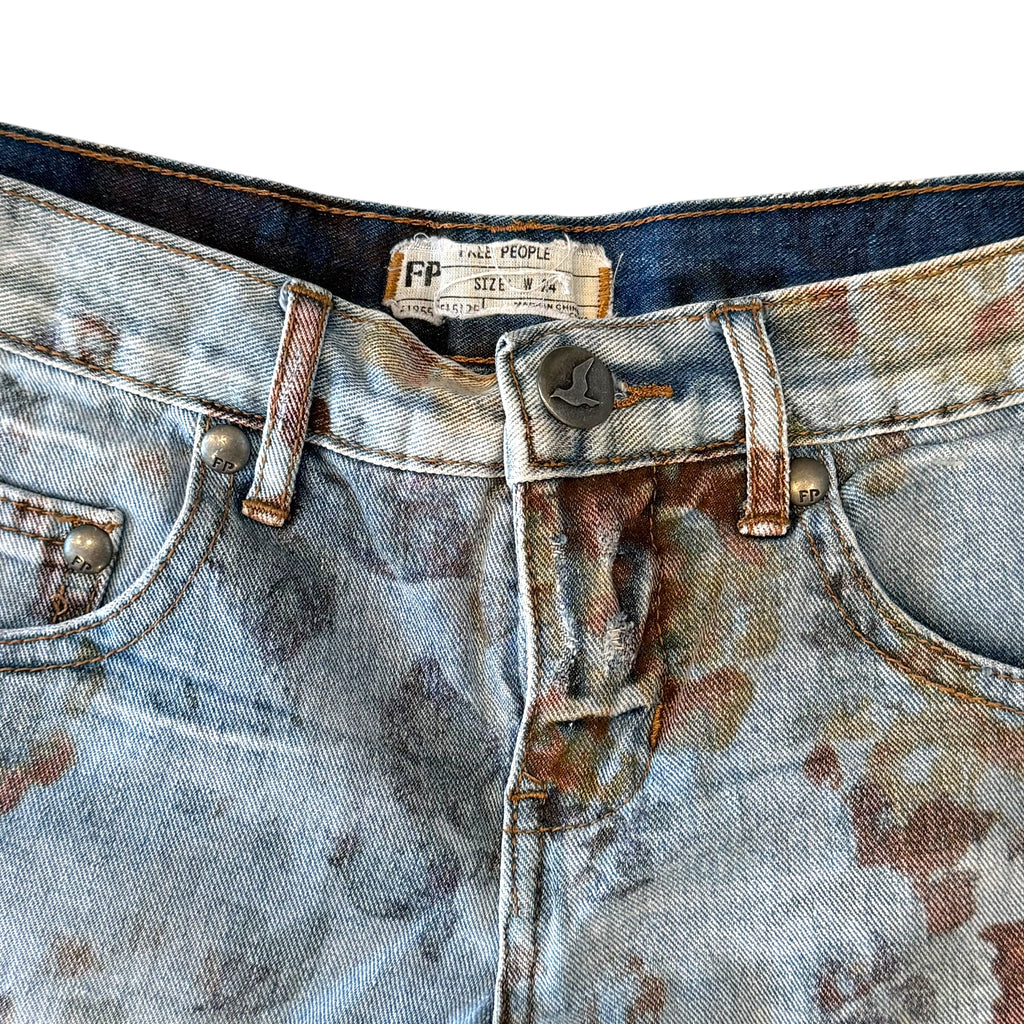 Free People - Floral Blue Denim Shorts
