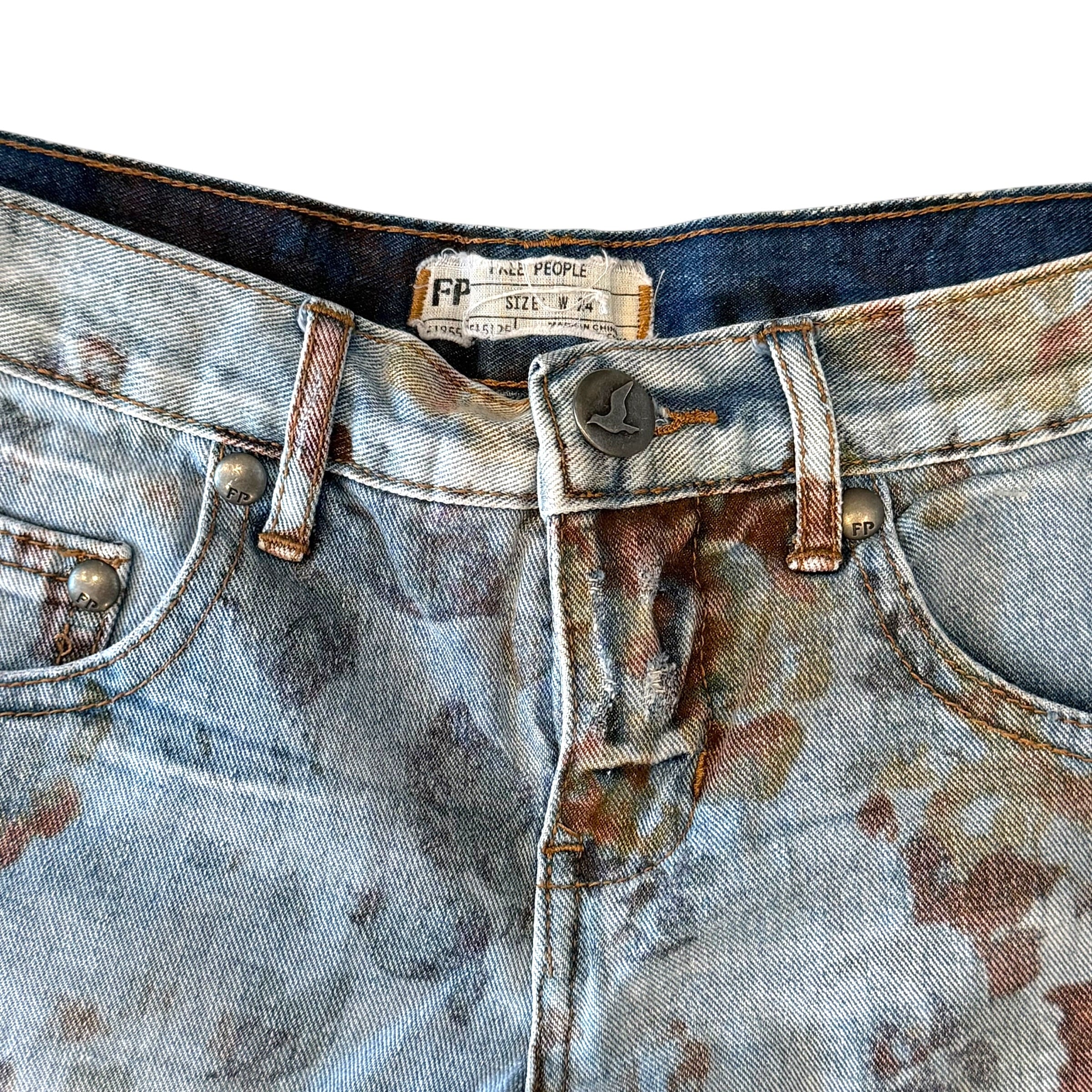 Free People - Floral Blue Denim Shorts