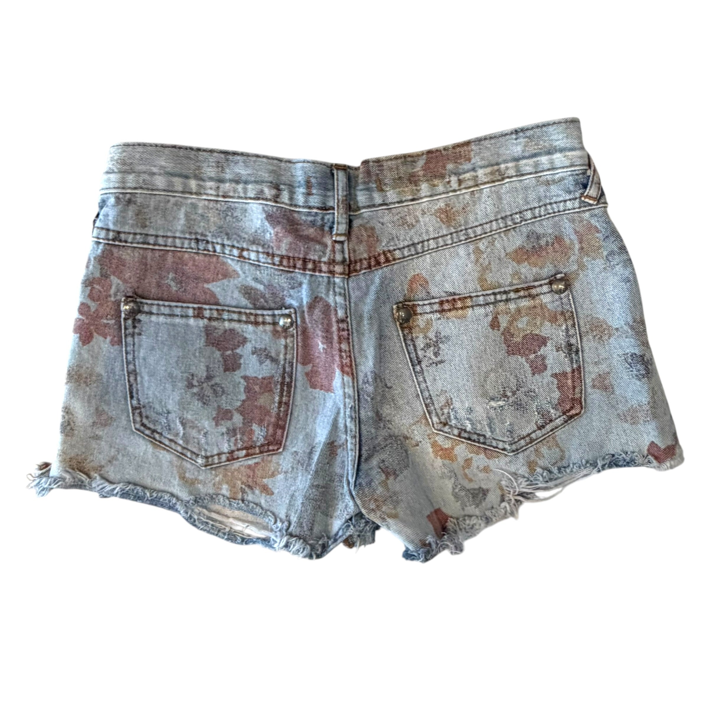 Free People - Floral Blue Denim Shorts