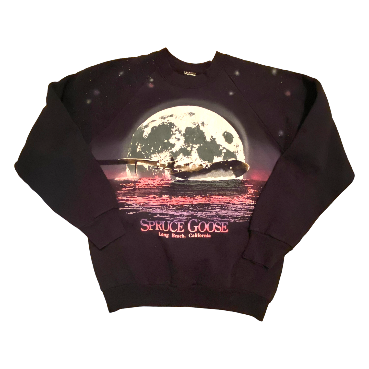 Spruce Goose - Hangar Long Beach, CA Black AOP Vintage 90s Crewneck Sweatshirt