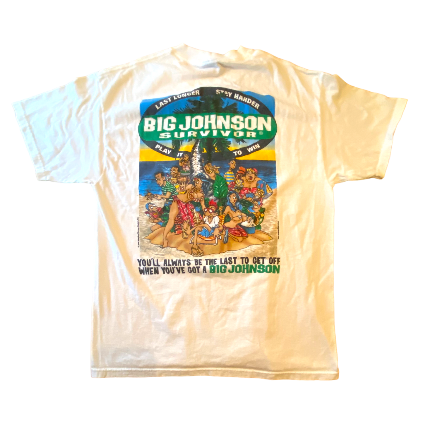 Big Johnson - Vintage 2000 Humor Survivor Graphic White T-Shirt