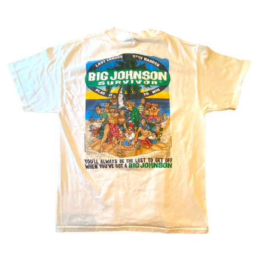 Big Johnson - Vintage 2000 Humor Survivor Graphic White T-Shirt