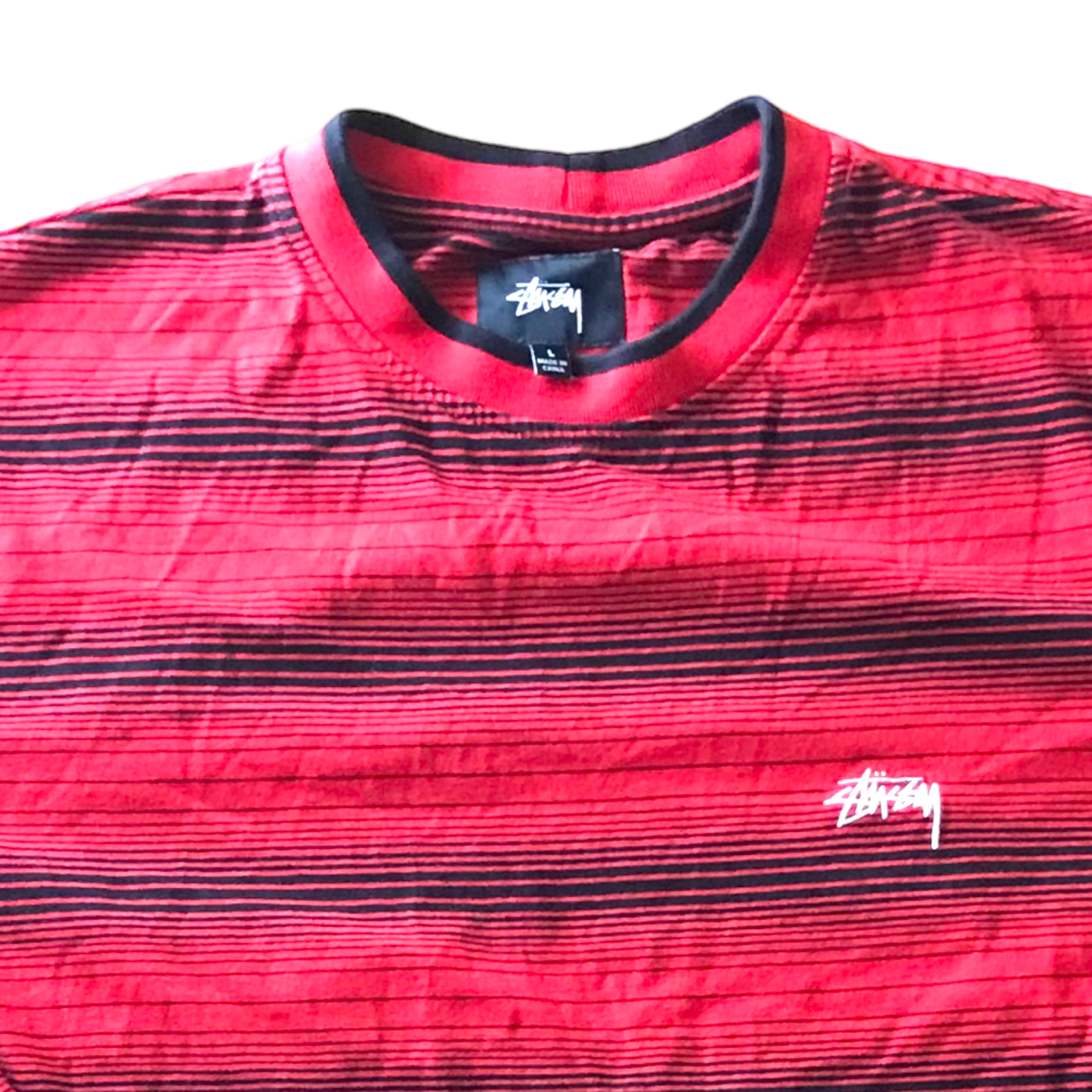 Stussy - Men's Red & Black Striped Longsleeve Shirt