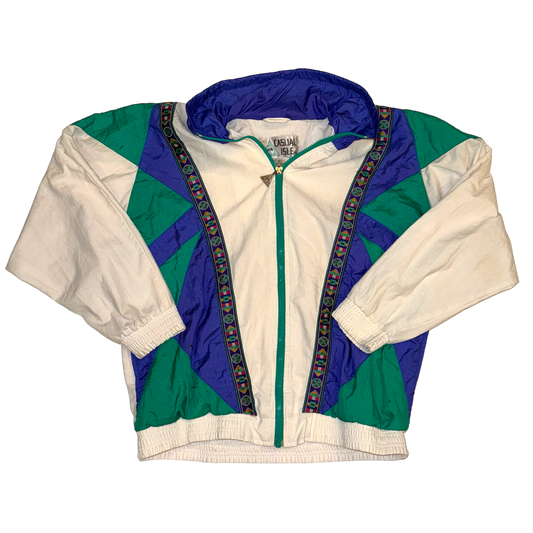 Casual Isle - Vintage 80s White / Green Windbreaker Jacket