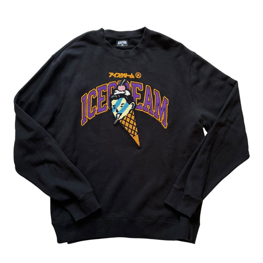 Ice Cream - Cable Stitched Ice Cream Head Black Crewneck Sweatshirt