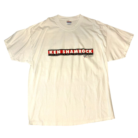 Hanes - Ken Shamrock Vintage 1998 WWE Graphic Deadstock White T-Shirt