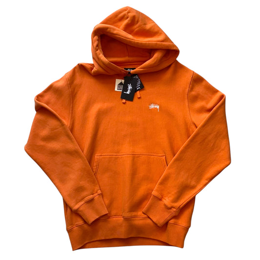 Stussy - Orange Dyed Embroidered Logo Deadstock Hoodie Sweatshirt