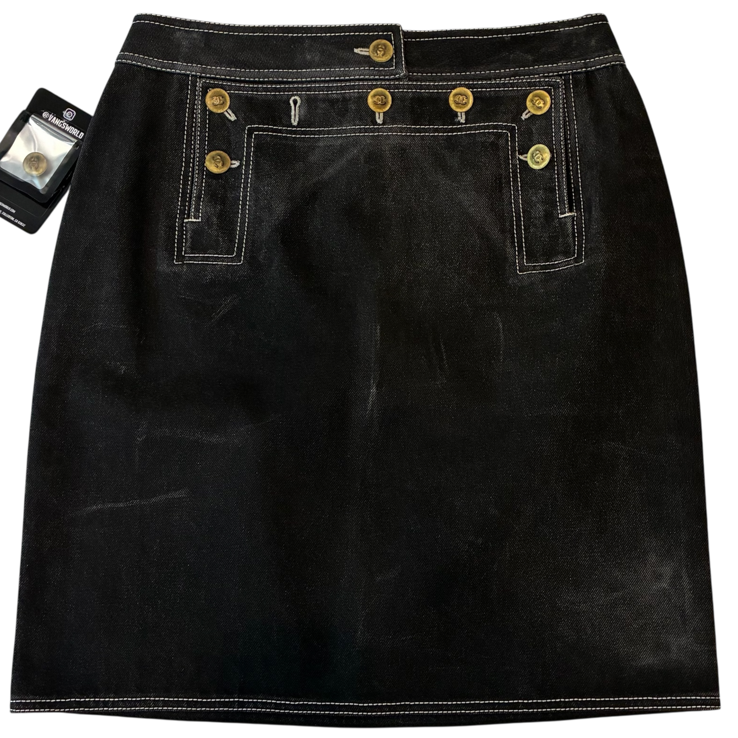 Chanel - Black Vintage 90s Rare Denim Mid Length Skirt