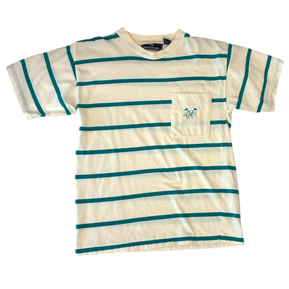 SteepleChase - White Striped Vintage 90s T-Shirt