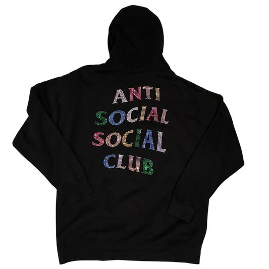 Anti Social Social Club - Multi Colored Rhinestone Black Hoodie Sweatshirt
