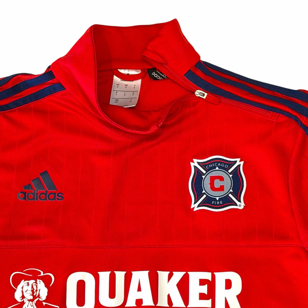 Vangsworld, Inc red adidas Chicago Fire soccer quarter-zip training pullover with navy stripes and team crest