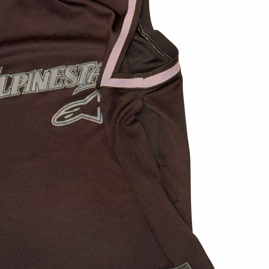 Vangsworld, Inc Alpinestars black mesh athletic tank top with grey trim and iconic racing logo graphic