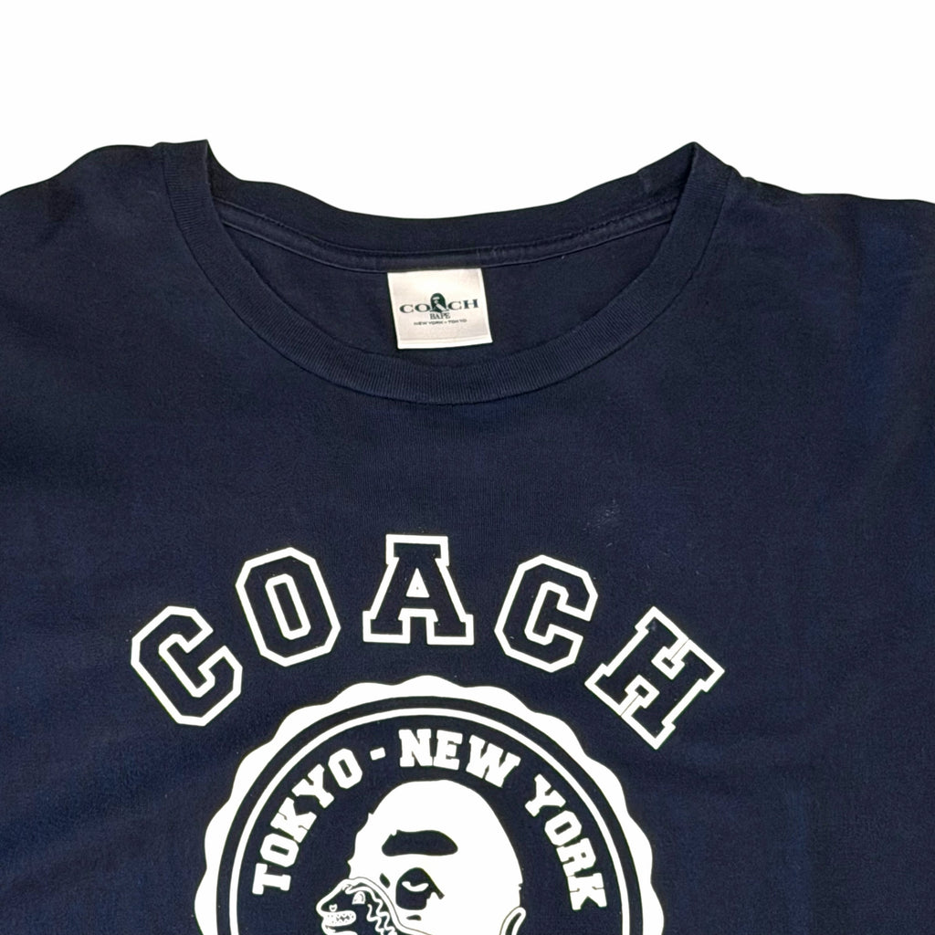 Vangsworld, Inc navy blue A BATHING APE x COACH cotton crewneck t-shirt with co-branded graphic logo on chest