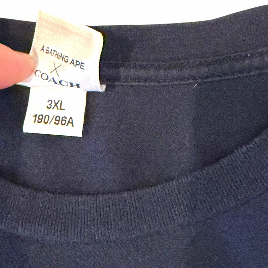 Vangsworld, Inc navy blue A BATHING APE x COACH collaborative t-shirt interior label showing 3XL size