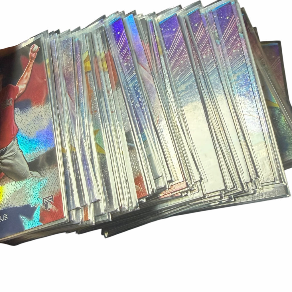 Vangsworld, Inc bulk lot of Topps Stars of MLB baseball trading cards in protective sleeves with holographic foil.