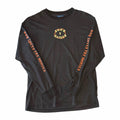 Vangsworld, Inc black long sleeve crewneck shirt with thorn-encircled logo and God Loves The Homies sleeve print