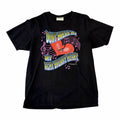 Vangsworld, Inc black cotton graphic t-shirt with retro country music heart design and crew neck