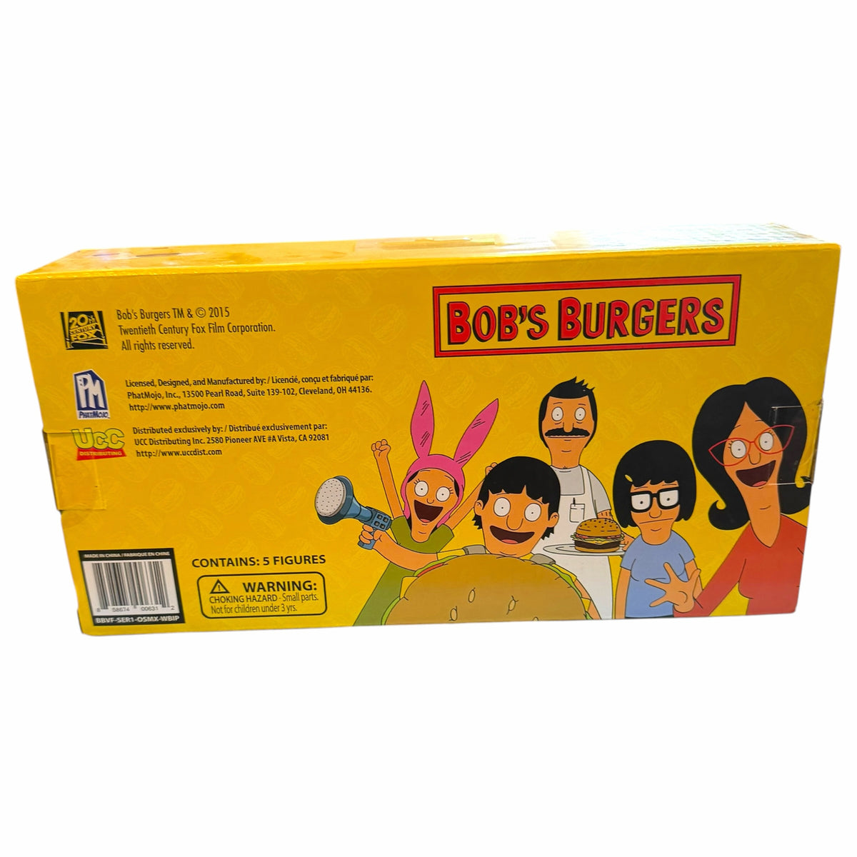 Vangsworld, Inc Bob's Burgers collectible figure pack box featuring the Belcher family in a vibrant yellow display box
