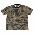 Vangsworld, Inc BOSS x NBA crewneck t-shirt in camouflage print with black logo graphic on chest and sleeve branding.