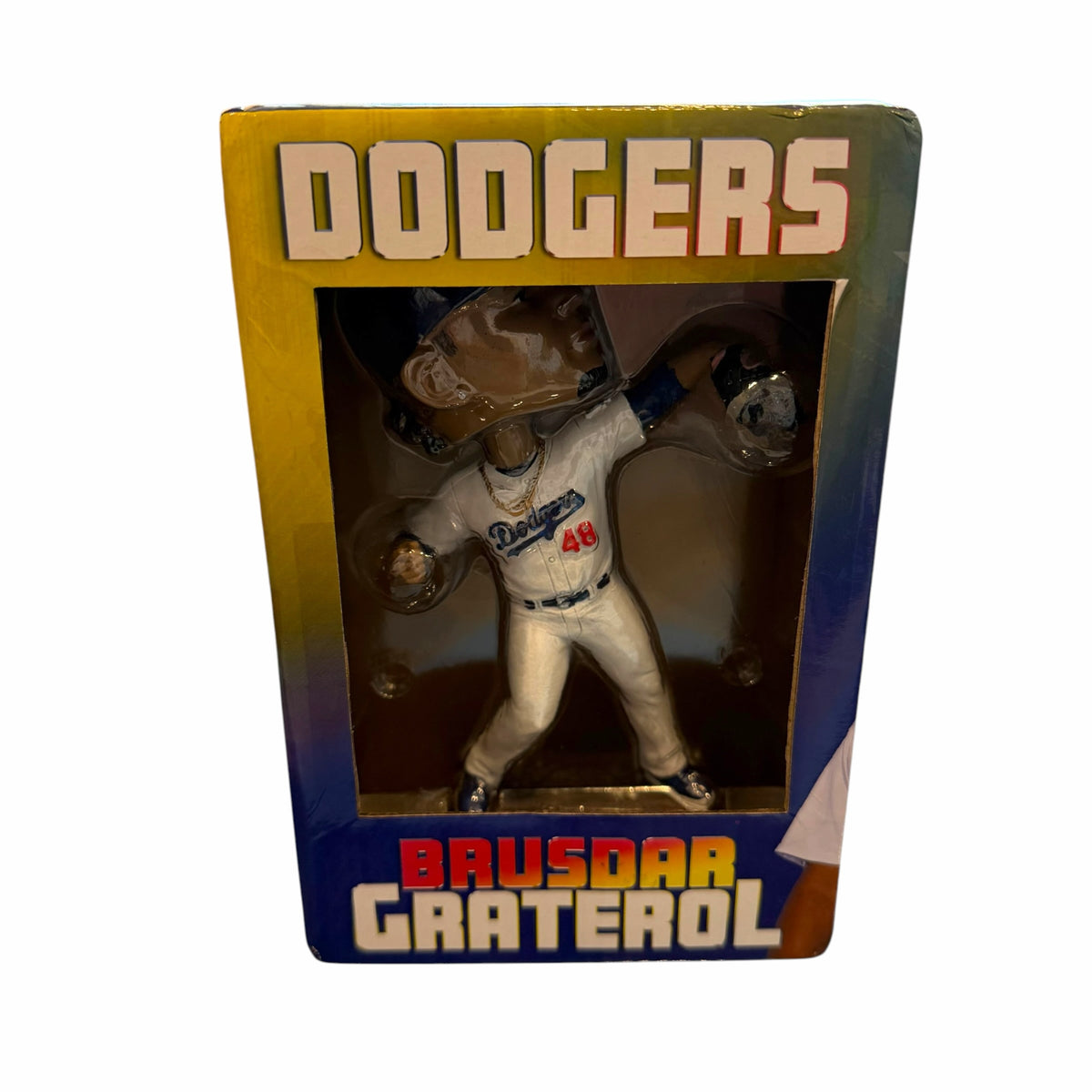 Vangsworld, Inc Brusdar Graterol Los Angeles Dodgers bobblehead figure in a branded display box with pitching pose.
