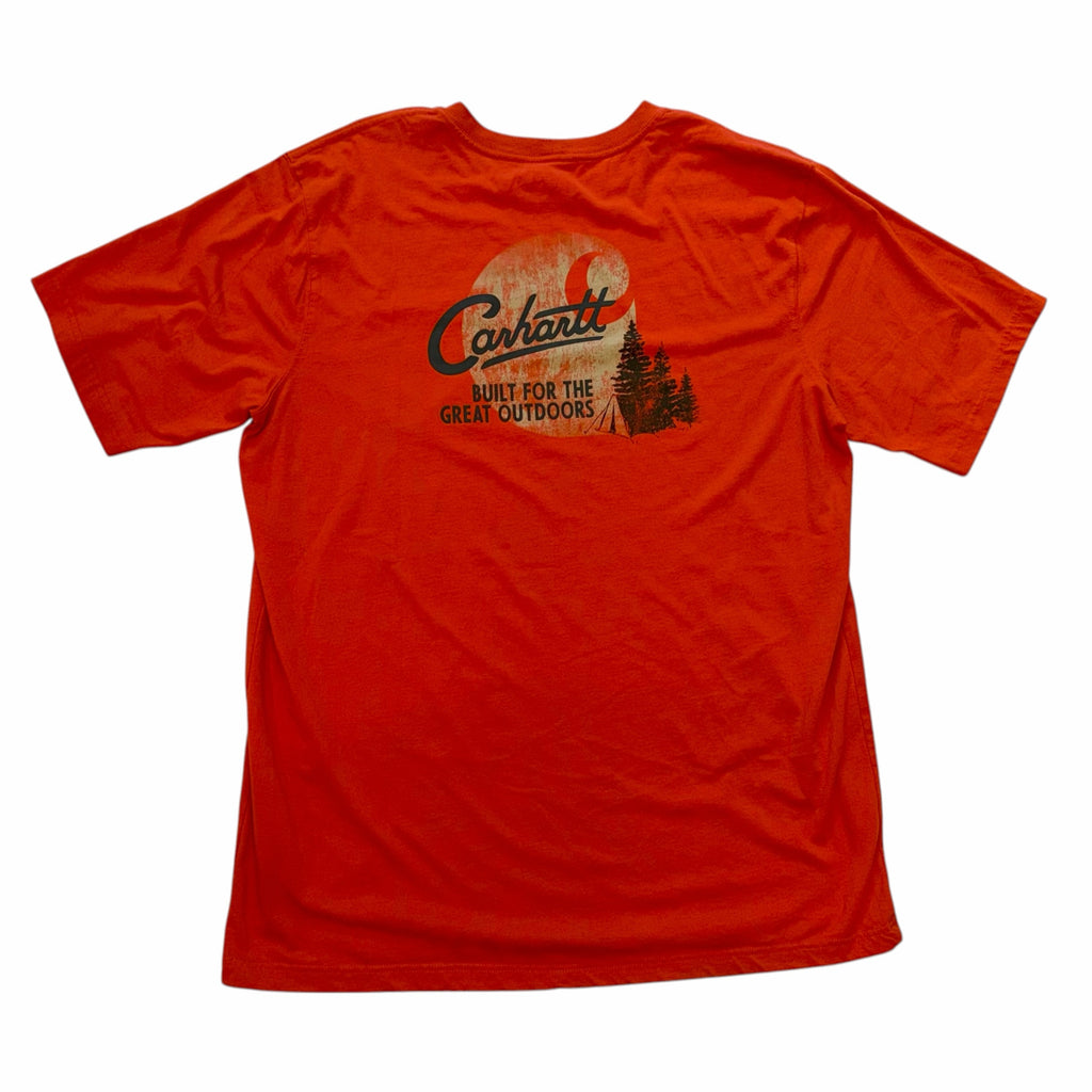 Vangsworld, Inc Carhartt orange cotton short sleeve t-shirt with outdoor graphic print on the back